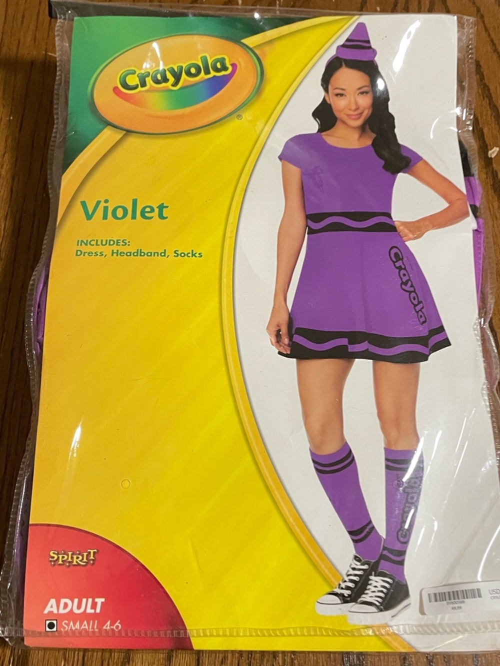 Crayola Violet Dress Costume with Headband and Socks adult small 4-6 - Picture 5 of 8